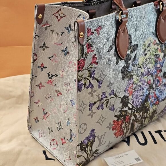 Louis Vuitton Garden ONTHEGO MM Monogram Flower Silver Tote Bag Limited Edition - Picture 9 of 10